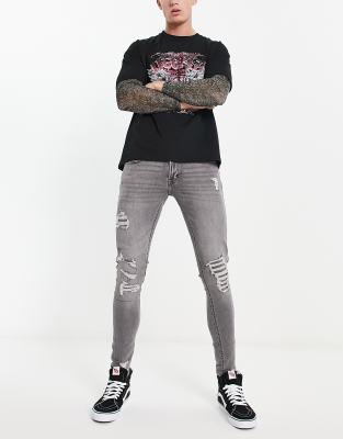 ADPT spray on skinny jean with heavy rips in grey wash - ASOS Price Checker