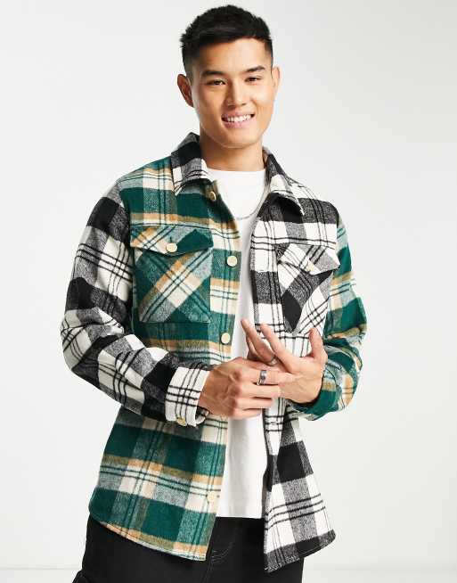 ADPT – Stark angeraute Oversize-Hemdjacke mit Karomuster in Grün und Marineblau 