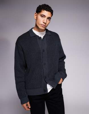 Strickjacke in Grau mit Kragen Grau L