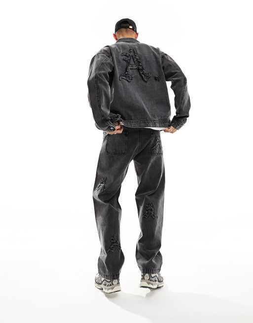 ADPT - Super baggy jeans met logodetail in grijze wassing, deel van co-ord set, 2 van 4