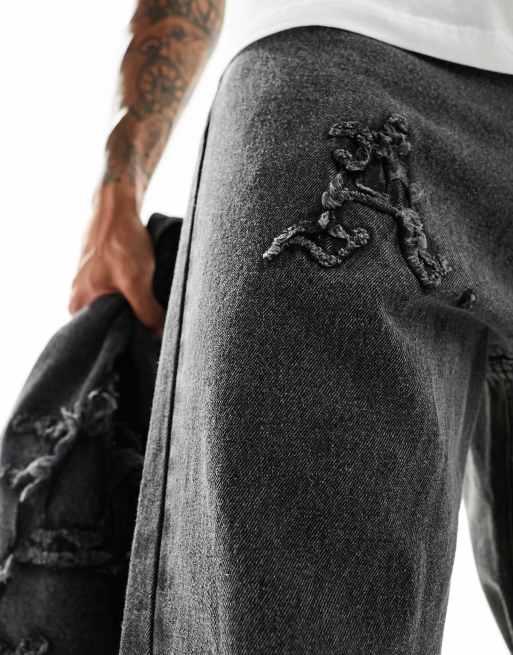 ADPT - Super baggy jeans met logodetail in grijze wassing, deel van co-ord set, 3 van 4