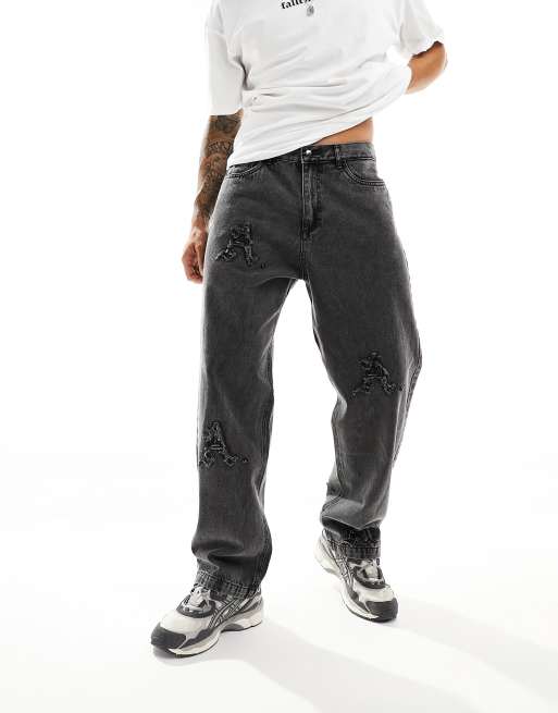 ADPT - Super baggy jeans met logodetail in grijze wassing, deel van co-ord set, 4 van 4