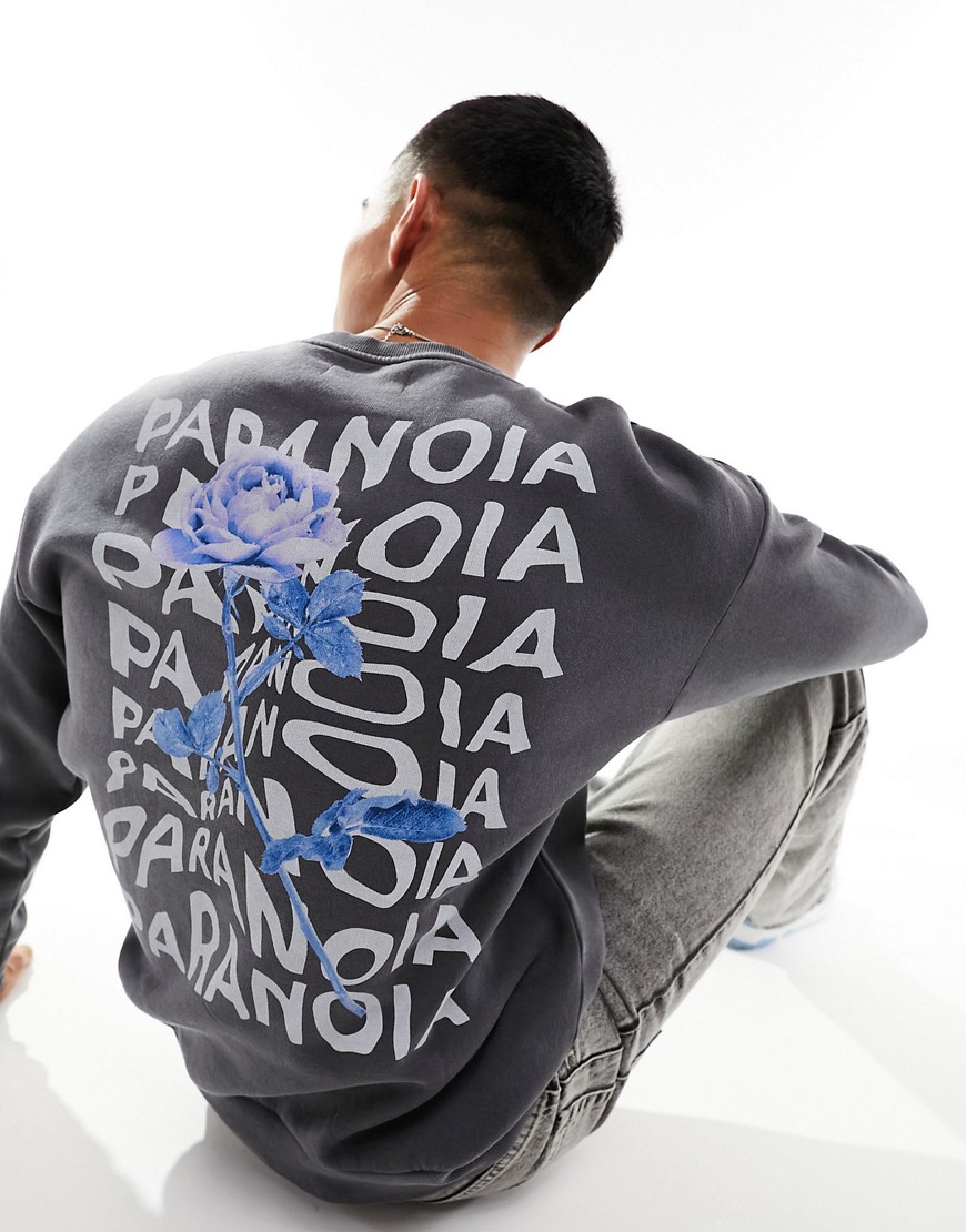 Adpt Super Oversized Sweatshirt With Paranoia Back Print In Washed Gray