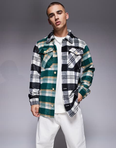 ADPT – Svart och grön, rutig, kraftig overshirt i oversize med borstad finish - view 1
