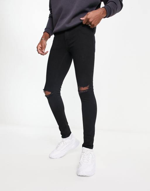 ADPT – Svarta skinny jeans med spray on-stil, revor och tvättad finish 