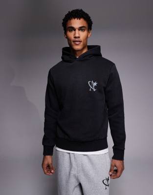 ADPT - Sweat à capuche oversize avec logo étoile - Noir délavé
