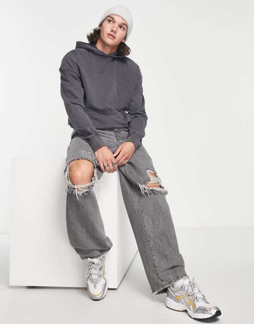 ADPT - Sweat à capuche oversize - Gris foncé délavé