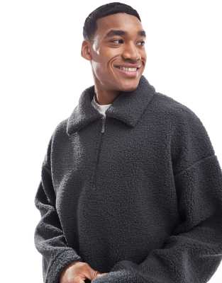 ADPT - Sweat en polaire duveteuse avec col zippé - Gris