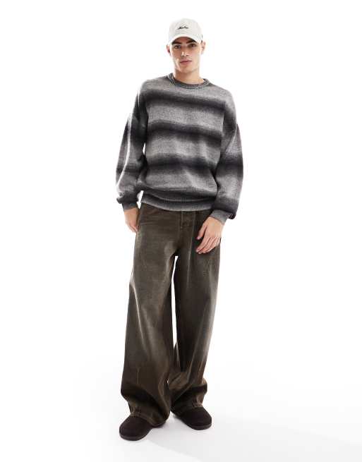 ADPT – Sweter oversize w szare paski z efektem ombre , 4 z 4