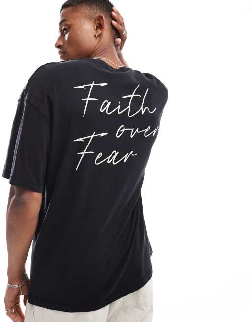 ADPT - T-shirt avec imprimé « Faith Over Fear » au dos - Noir 