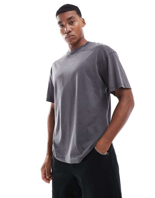 ADPT - T-shirt oversize color grigio scuro con stampa di rose sul retro , 2 di 4