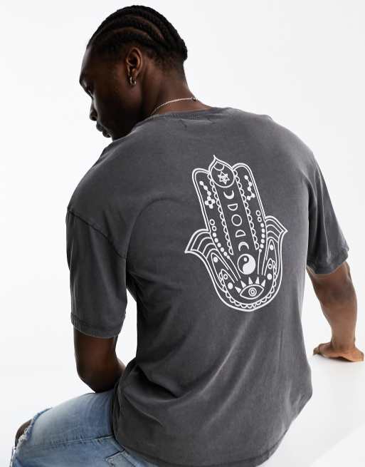 ADPT - T-shirt oversize color grigio slavato con stampa Hamsa sul retro