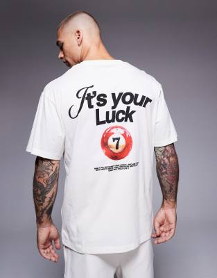 ADPT - T-shirt oversize color panna con stampa della palla numero 7
