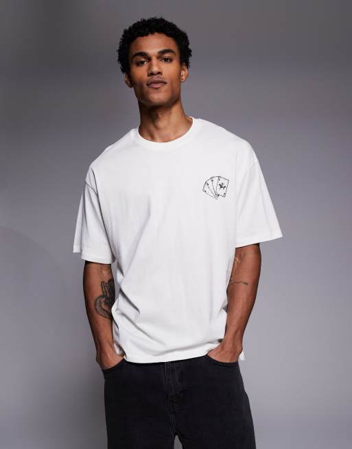 ADPT - T-shirt oversize color panna con stampa di carte sul retro, 3 di 5
