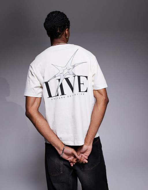 ADPT - T-shirt oversize color panna con stampa sul retro