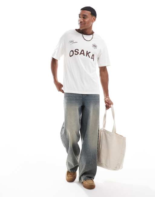 ADPT - T-shirt oversize crema con stampa ispirata al calcio marrone , 4 di 4