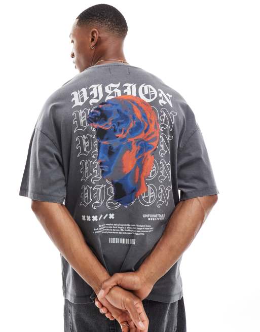ADPT – T-shirt oversize w spranym szarym kolorze z nadrukiem rzeźby na plecach 