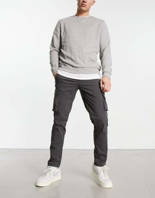 ADPT wide fit smart trousers in dark grey