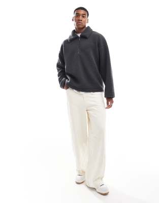 Adpt Teddy Fleece Collared Half Zip In Gray