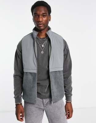 ADPT ADPT teddy gilet with nylon panel in sage-Green