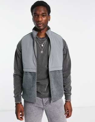 Adpt Teddy Vest With Nylon Panel In Sage-green