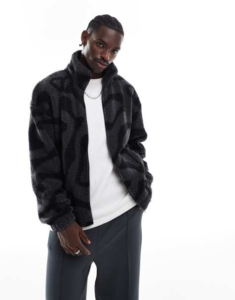 ADPT teddy zip up jacket in black pattern - view 1