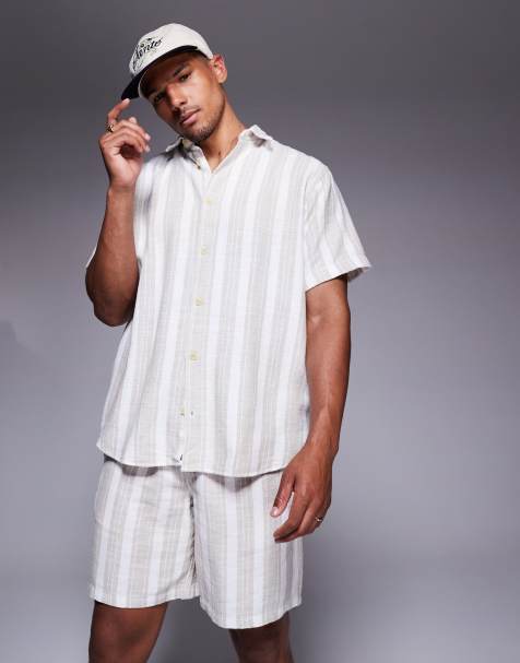 ADPT textured shorts in cream stripes - view 1
