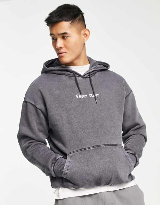 ADPT – Verwaschener Oversize-Kapuzenpullover in Grau mit Tour