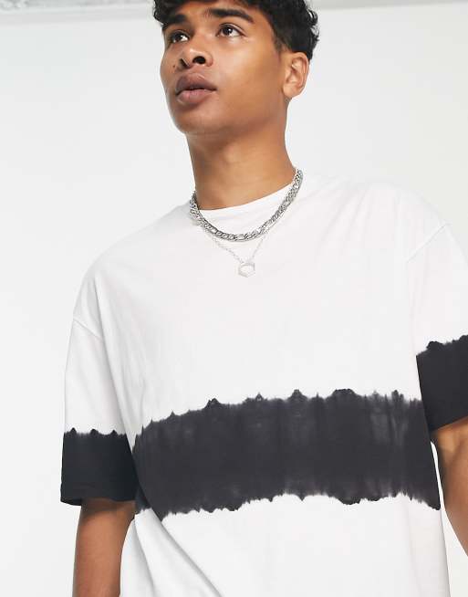 ADPT – Vit, batikfärgad t-shirt i oversize med ränder