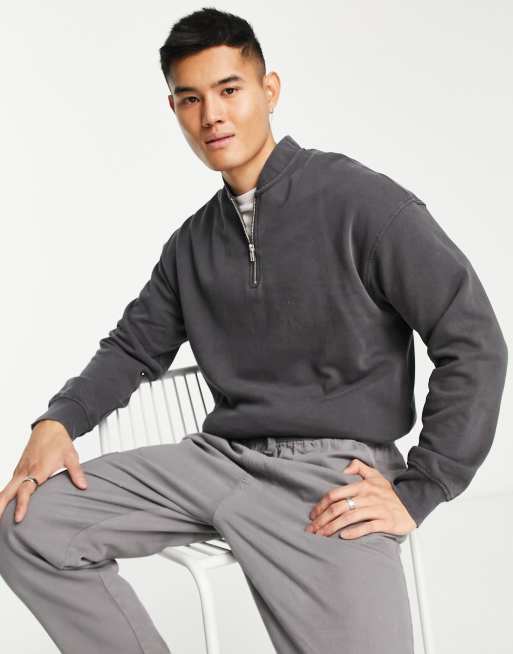 ADPT washed oversized 1/4 zip bomber sweatshirt in dark gray