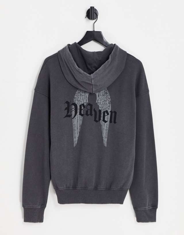 ADPT washed oversized hoodie with wings back print in dark gray