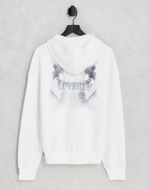 ADPT washed oversized hoodie with wolf back print in white