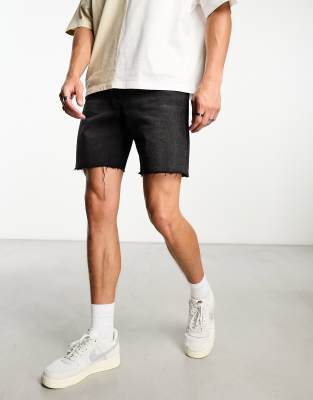 ADPT wide fit cut off denim shorts in black  - ASOS Price Checker