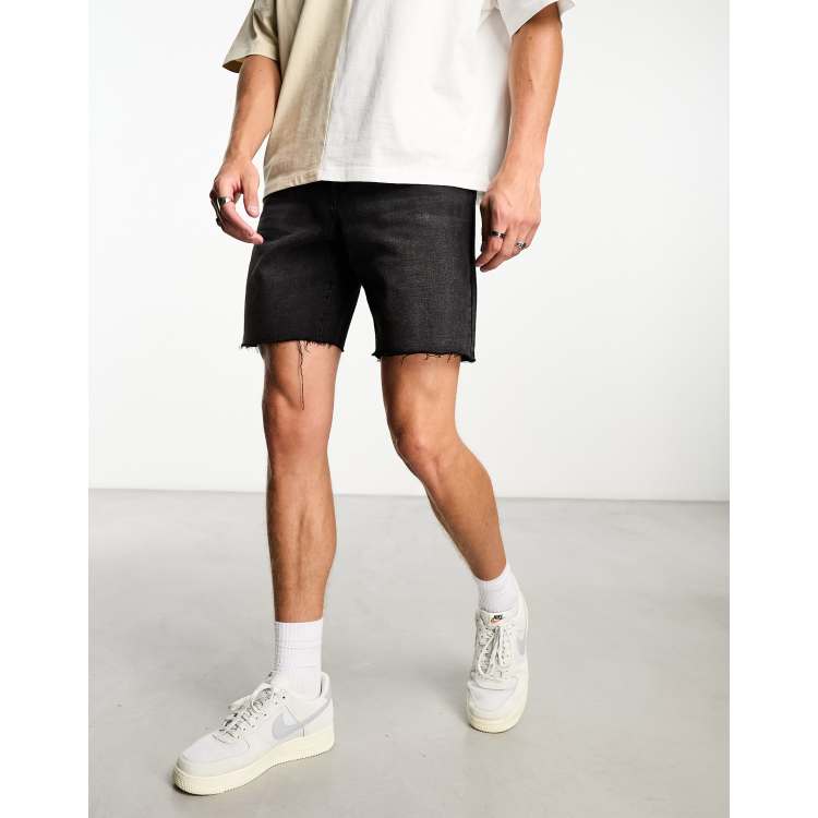 Adpt Wide Fit Cut Off Denim Shorts in Black