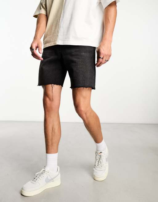 Adpt Wide Fit Cut Off Denim Shorts in Black