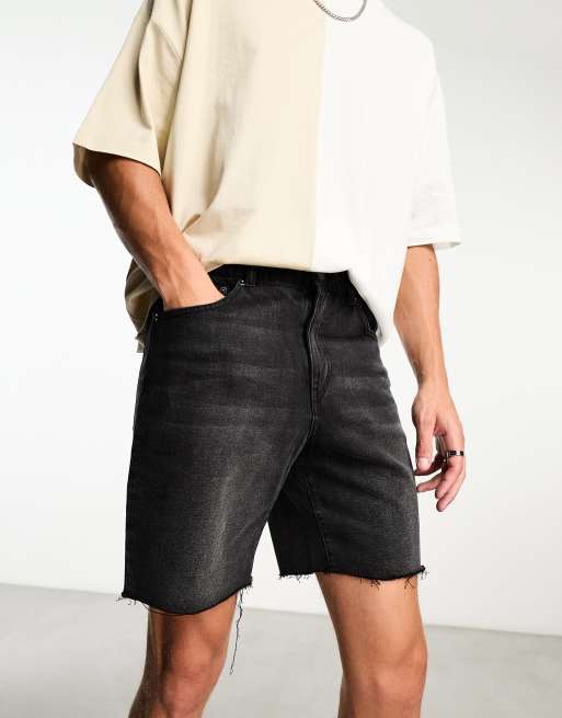 Adpt Wide Fit Cut Off Denim Shorts in Black