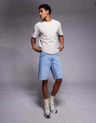 ADPT ADPT wide fit cut off denim shorts in light blue