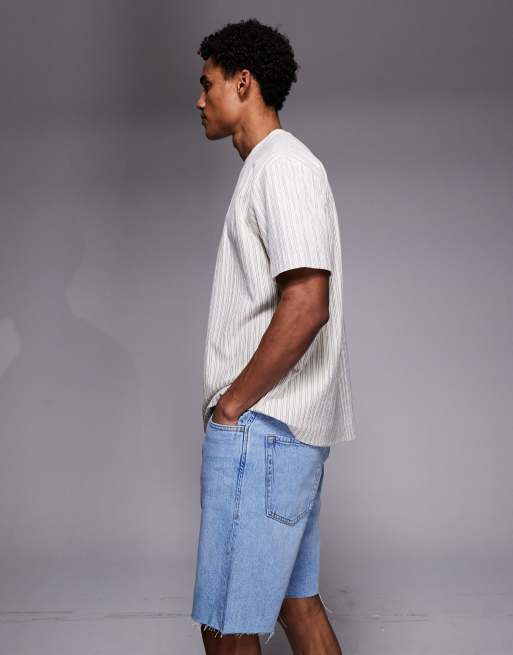 ANUFER Hombres Informal de Ajuste Ancho Jeans Cortos Talla Grande Pantalones de Mezclilla Azul Claro SN070449 32W