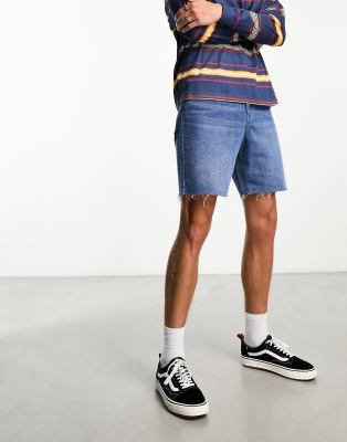 ADPT wide fit cut off denim shorts in mid wash   - ASOS Price Checker