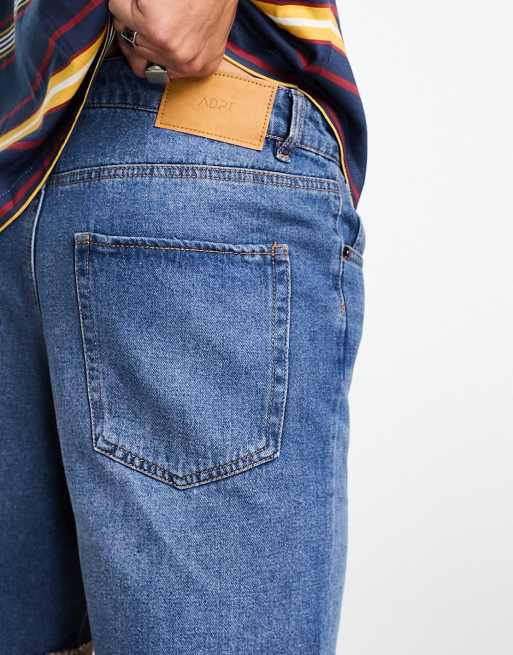 ADPT wide fit cut off denim shorts in mid wash ASOS