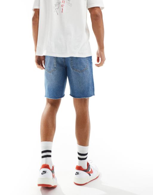 ADPT wide fit cut off denim shorts in mid wash, 2 of 5