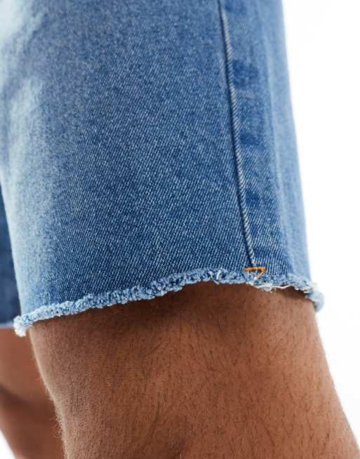ADPT wide fit cut off denim shorts in mid wash, 3 of 5