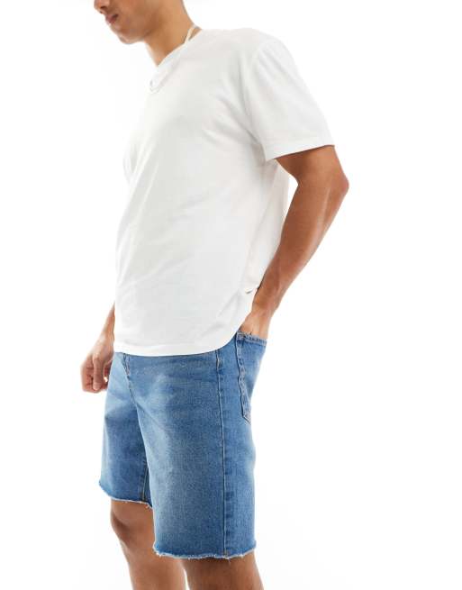 ADPT wide fit cut off denim shorts in mid wash, 4 of 5