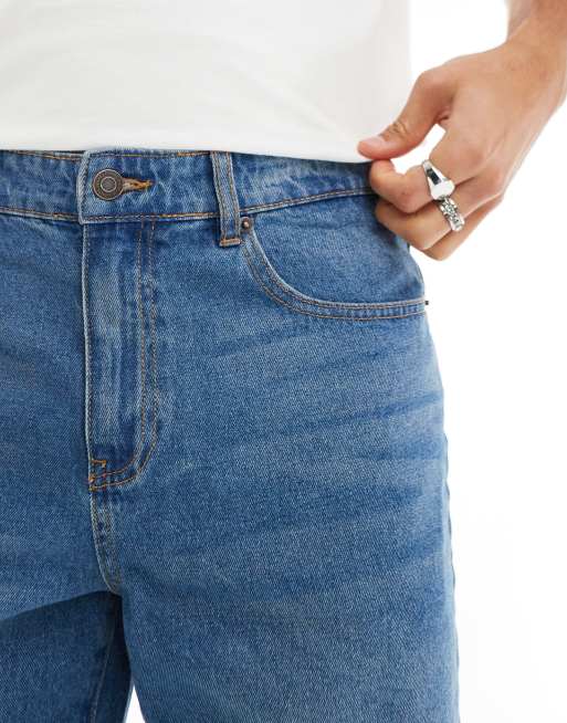 ADPT wide fit cut off denim shorts in mid wash, 5 of 5