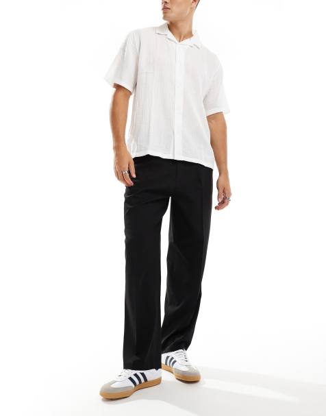 ADPT wide fit pants in black with front pleat - view 1