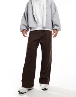 wide fit pull-on cargo pants in chocolate brown