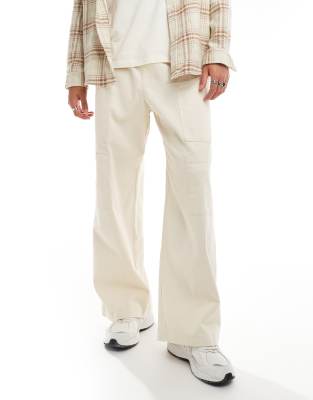 wide fit pull-on cargo pants in off-white-Neutral