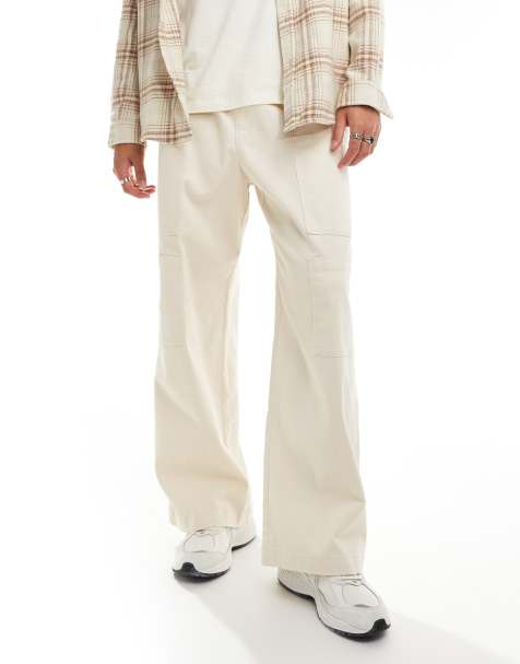 ADPT wide fit pull on cargo pants in off white - view 1