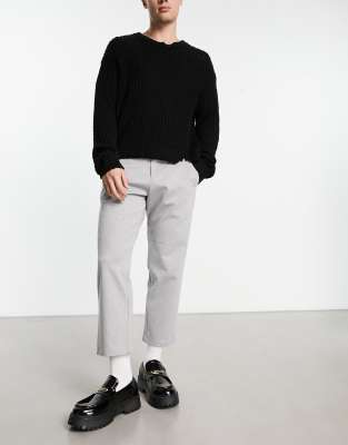 ADPT wide fit smart trousers in light grey