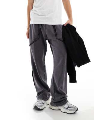 ADPT ADPT wide leg sweat joggers in grey acid wash